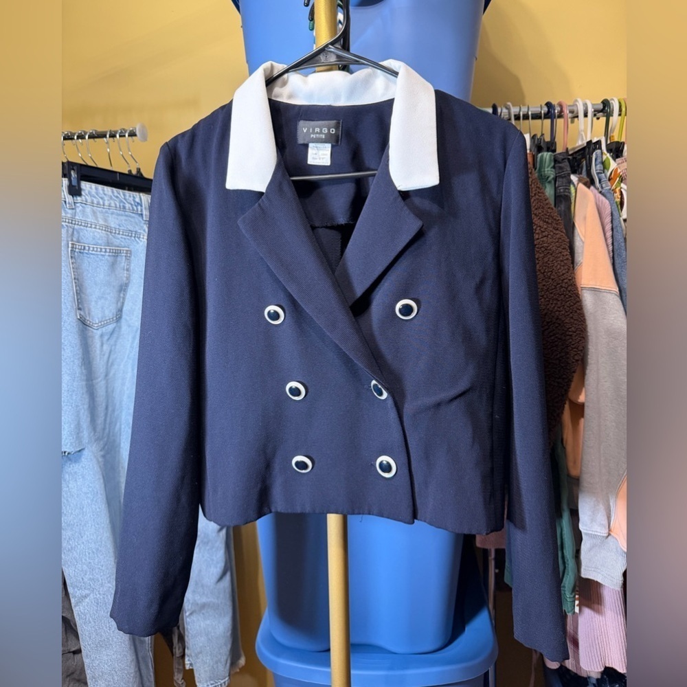 Virgo Dark Blue Women's Blazer with White Collar Vintage # 0059